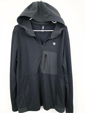 Mountain Hardwear Black Hooded Quarter Zip Pullover Men’s L Fleece Lightweight